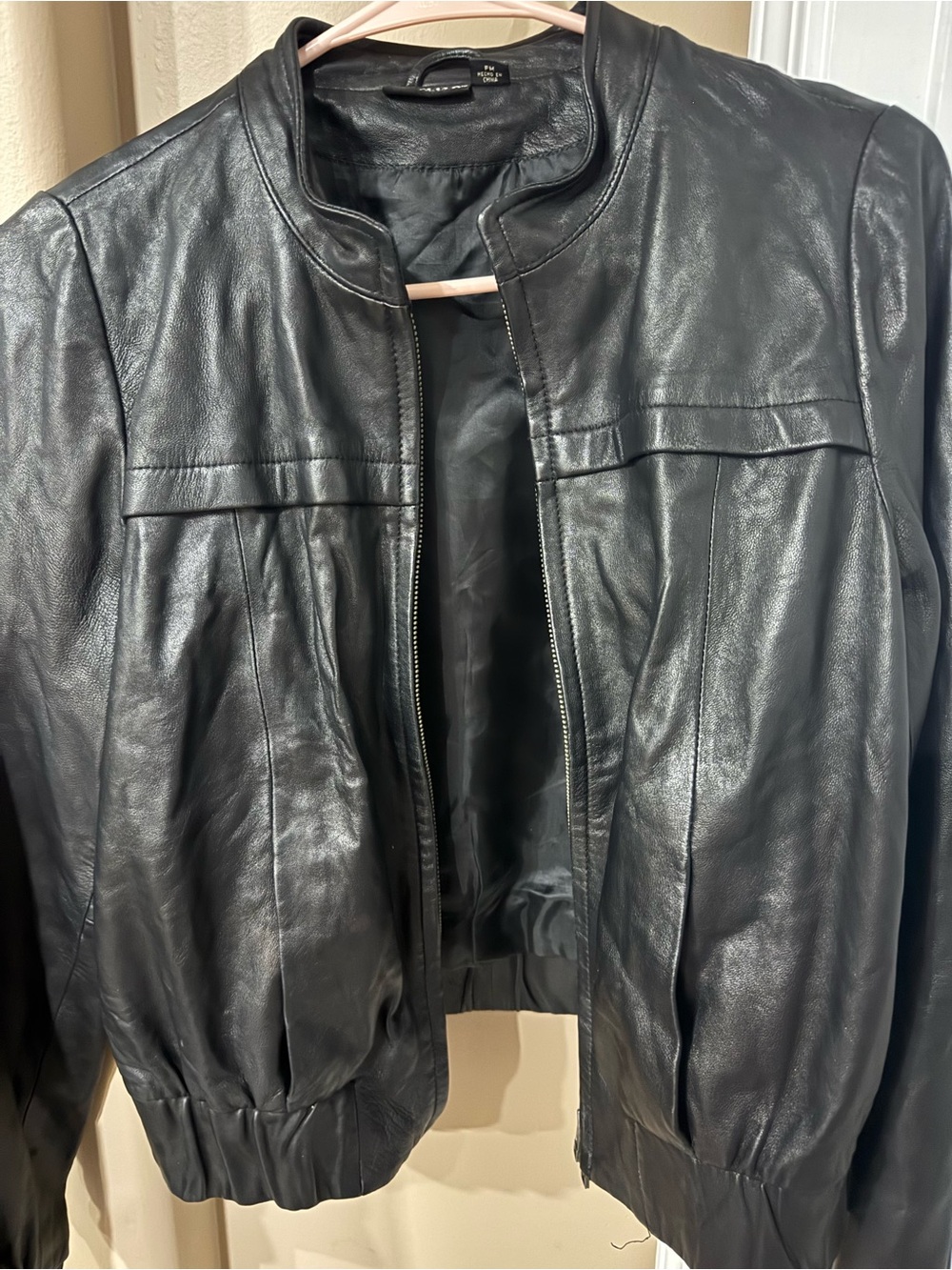 Black Leather Bomber Jacket - Women ana leather jacket PM Black Leather (CL-3)